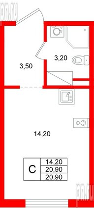 Квартира в ЖК «Ручьи–2», студия, 20.9 м², 14 этаж