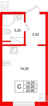 Квартира в ЖК «Ручьи–2», студия, 20.9 м², 8 этаж