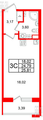 Квартира в ЖК Универ Сити, студия, 24.79 м², 4 этаж