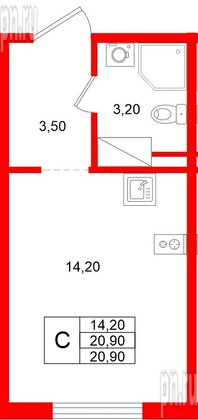 Квартира в ЖК «Ручьи–2», студия, 20.9 м², 18 этаж