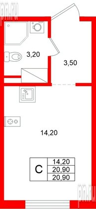 Квартира в ЖК «Ручьи–2», студия, 20.9 м², 20 этаж