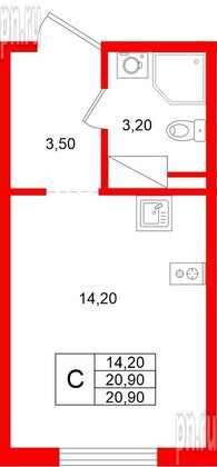 Квартира в ЖК «Ручьи–2», студия, 20.9 м², 14 этаж