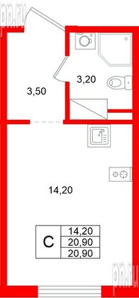 Квартира в ЖК «Ручьи–2», студия, 20.9 м², 15 этаж