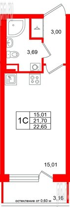 Квартира в ЖК «Универ Сити», студия, 21.7 м², 1 этаж
