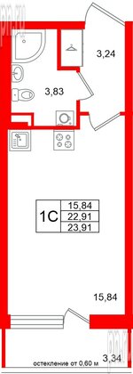 Квартира в ЖК «Универ Сити», студия, 22.91 м², 1 этаж