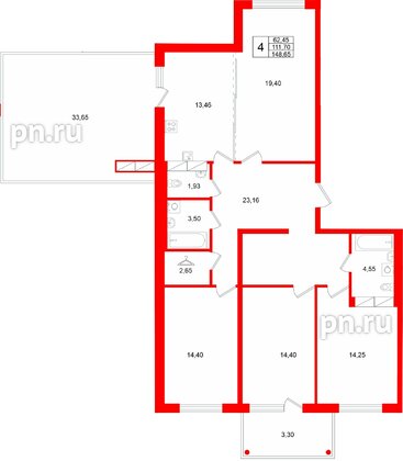 Квартира в ЖК «Финский Квартал», 4 комнатная, 148.65 м², 8 этаж