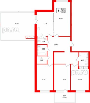 Квартира в ЖК «Финский Квартал», 4 комнатная, 147.32 м², 8 этаж