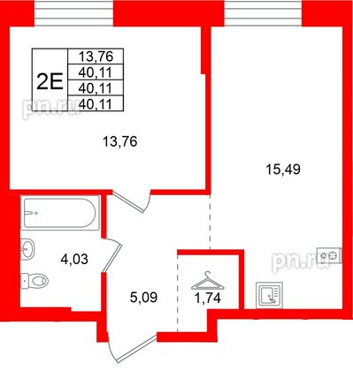 Квартира в ЖК Кольские огни, 1 комнатная, 40.11 м², 12 этаж