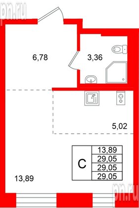 Квартира в ЖК Кольские огни, студия, 29.05 м², 13 этаж