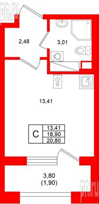 Квартира в ЖК «Аурум», студия, 20.8 м², 12 этаж
