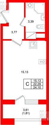 Квартира в ЖК «Аурум», студия, 24.1 м², 13 этаж