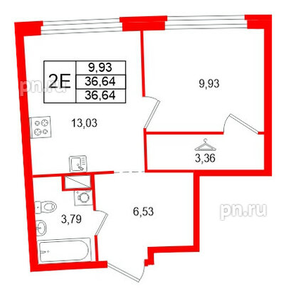 Квартира в ЖК Аквилон Riva, 1 комнатная, 36.64 м², 8 этаж