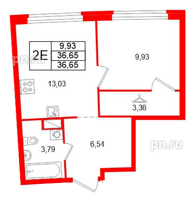 Квартира в ЖК Аквилон Riva, 1 комнатная, 36.65 м², 12 этаж