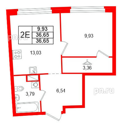 Квартира в ЖК Аквилон Riva, 1 комнатная, 36.65 м², 14 этаж