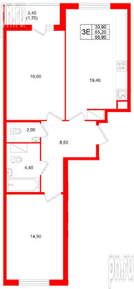 Квартира в ЖК Клюква.Парк, 2 комнатная, 66.9 м², 10 этаж