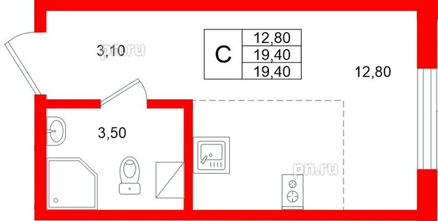 Квартира в ЖК Клюква.Парк, студия, 19.4 м², 11 этаж