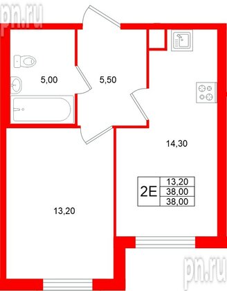 Квартира в ЖК Клюква.Парк, 1 комнатная, 38 м², 2 этаж