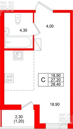 Квартира в ЖК Клюква.Парк, студия, 28.4 м², 3 этаж