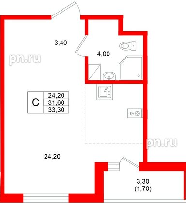 Квартира в ЖК Клюква.Парк, студия, 33.3 м², 10 этаж
