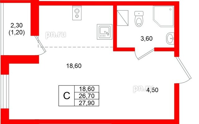 Квартира в ЖК Клюква.Парк, студия, 27.9 м², 10 этаж