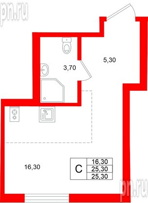 Квартира в ЖК Клюква.Парк, студия, 25.3 м², 2 этаж