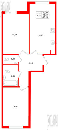 Квартира в ЖК Клюква.Парк, 2 комнатная, 65.1 м², 2 этаж