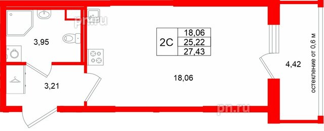 Квартира в ЖК «Город звёзд», студия, 25.22 м², 2 этаж