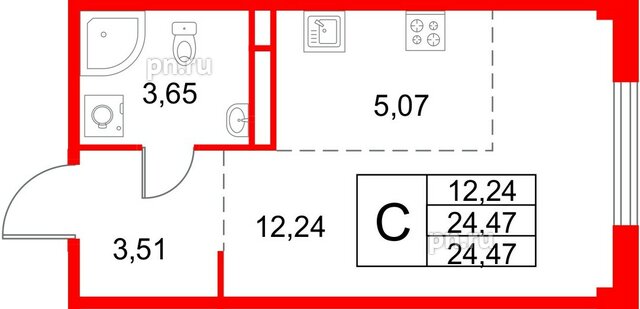 Квартира в ЖК «Кронфорт», студия, 24.47 м², 3 этаж