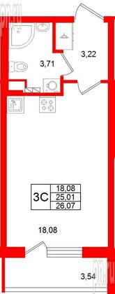 Квартира в ЖК «Универ Сити», студия, 25.01 м², 2 этаж