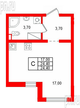 Квартира в ЖК 'Цветной город', студия, 24.4 м², 5 этаж
