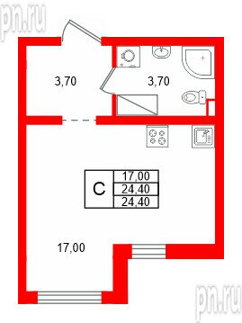 Квартира в ЖК 'Цветной город', студия, 24.4 м², 5 этаж