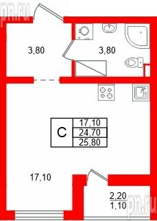 Квартира в ЖК «Цветной город», студия, 25.8 м², 6 этаж