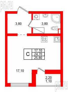Квартира в ЖК 'Цветной город', студия, 25.8 м², 7 этаж