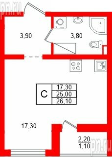 Квартира в ЖК «Цветной город», студия, 26.1 м², 12 этаж