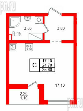 Квартира в ЖК 'Цветной город', студия, 25.8 м², 8 этаж