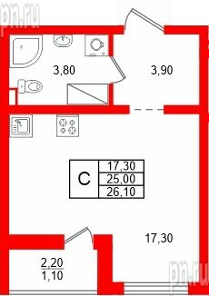 Квартира в ЖК «Цветной город», студия, 26.1 м², 12 этаж
