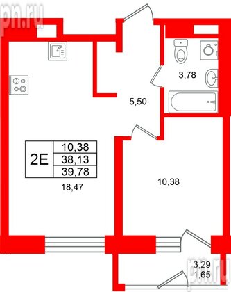 Квартира в ЖК «Юнтолово», 1 комнатная, 39.78 м², 19 этаж