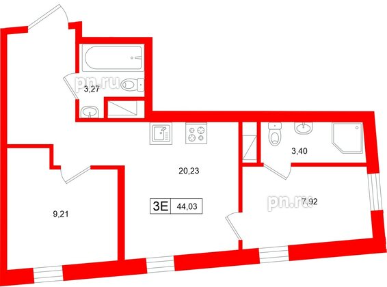 Апартаменты в ЖК «Нигилист», 2 комнатные, 44.03 м², 4 этаж