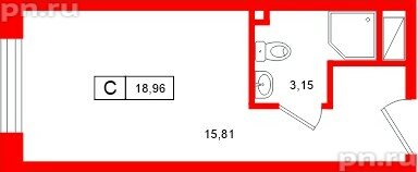 Апартаменты в ЖК «Нигилист», студия, 18.96 м², 7 этаж