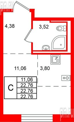 Квартира в ЖК Живи в Рыбацком, студия, 22.76 м², 12 этаж