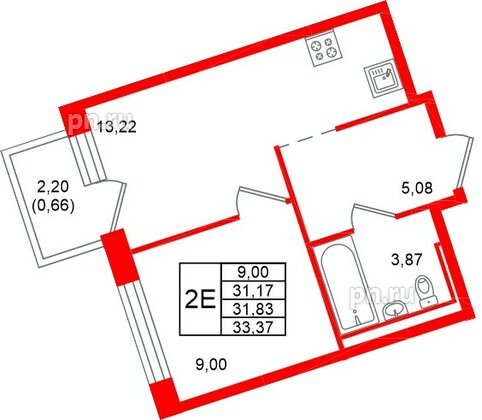 Квартира в ЖК «Живи в Рыбацком», 1 комнатная, 31.83 м², 24 этаж
