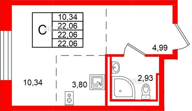 Квартира в ЖК Живи в Рыбацком, студия, 22.06 м², 12 этаж