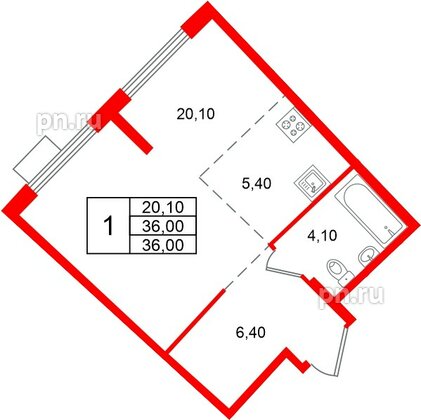 Квартира в ЖК «Ягодное Река Парк», 1 комнатная, 36 м², 11 этаж
