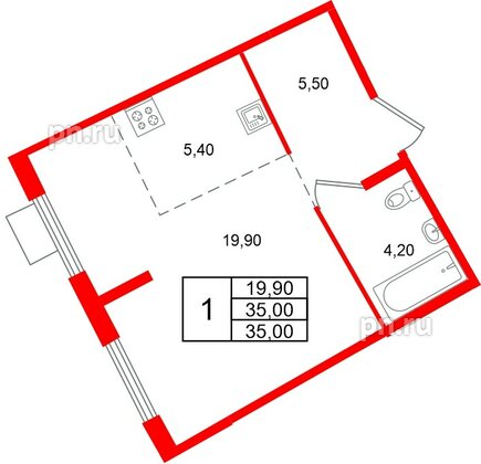 Квартира в ЖК «Ягодное Река Парк», 1 комнатная, 35 м², 11 этаж