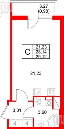 Квартира в ЖК Лето, студия, 29.12 м², 6 этаж