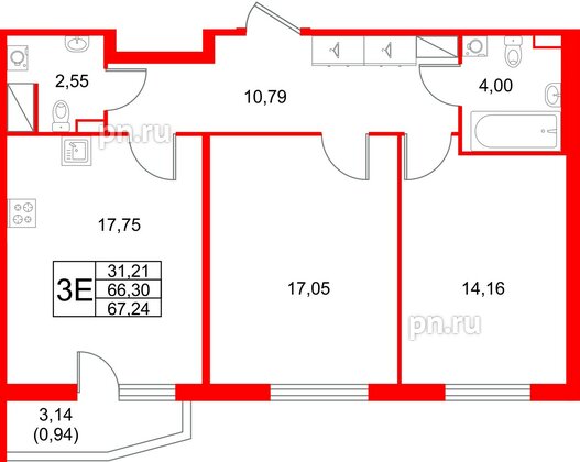 Квартира в ЖК Лето, 2 комнатная, 67.24 м², 5 этаж