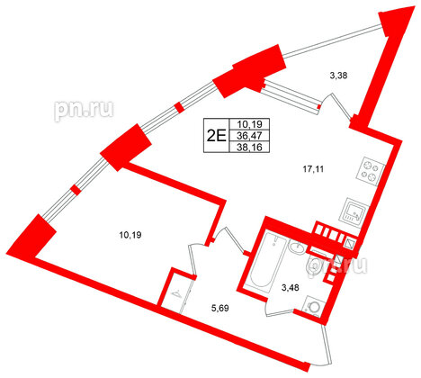 Квартира в ЖК Аристократ, 1 комнатная, 36.47 м², 6 этаж