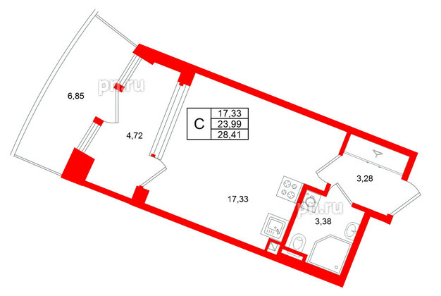 Квартира в ЖК Аристократ, студия, 23.99 м², 3 этаж