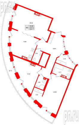 Квартира в ЖК Аристократ, 3 комнатная, 120.75 м², 7 этаж