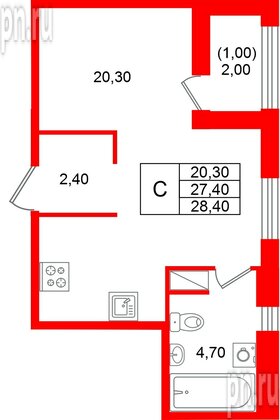 Квартира в ЖК «Лендлер», студия, 28.4 м², 3 этаж